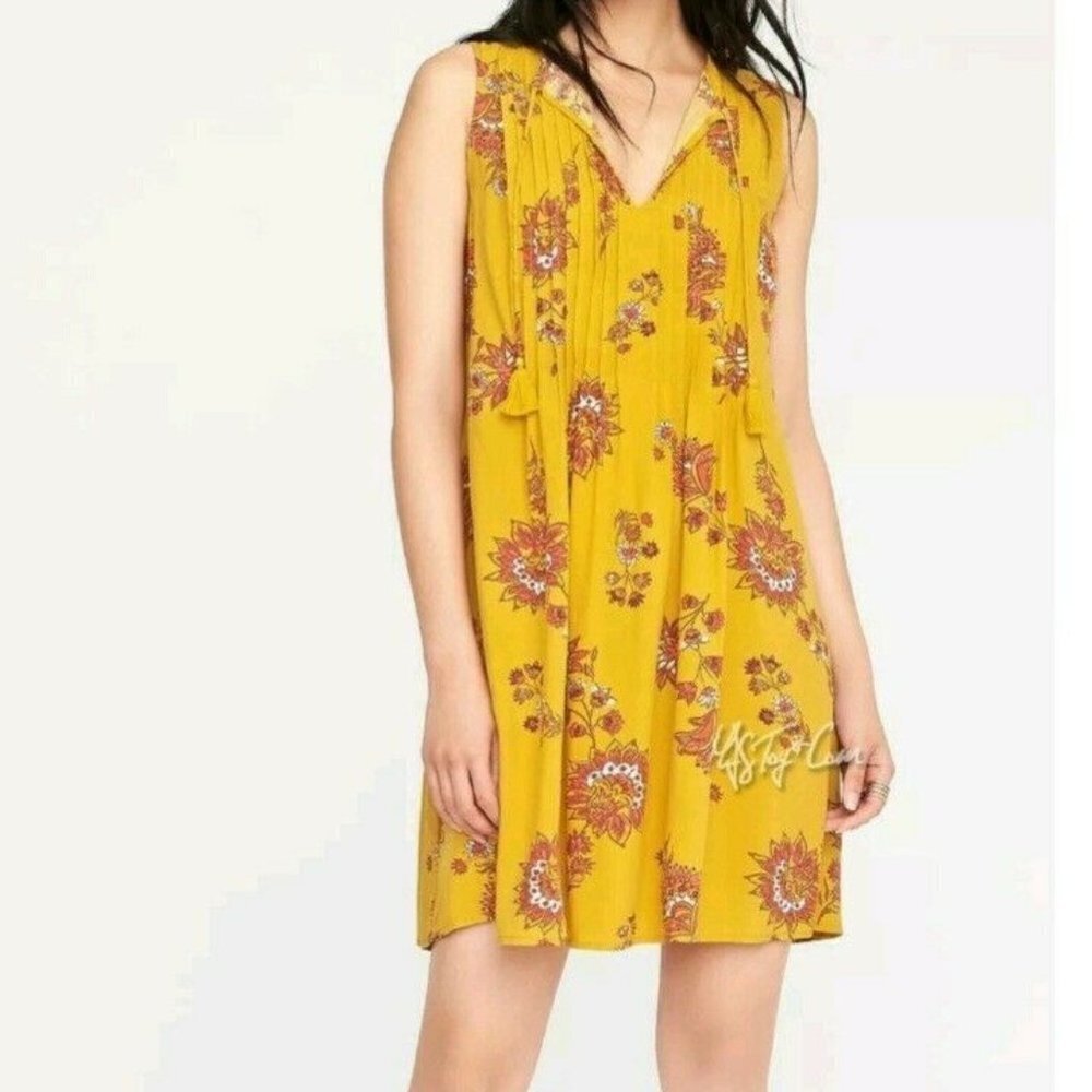 Old Navy Women's XS Floral Dress Pintuck Swing Tassels New